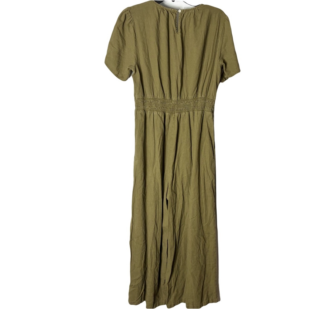 Nwot Nicole Miller Olive Green Linen Blend Jumpsuit XL Short Sleeve Wide Leg - Picture 2 of 8